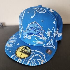 59fifty Detroit Lions All Over Print Fitted Hat Size 7 NOS